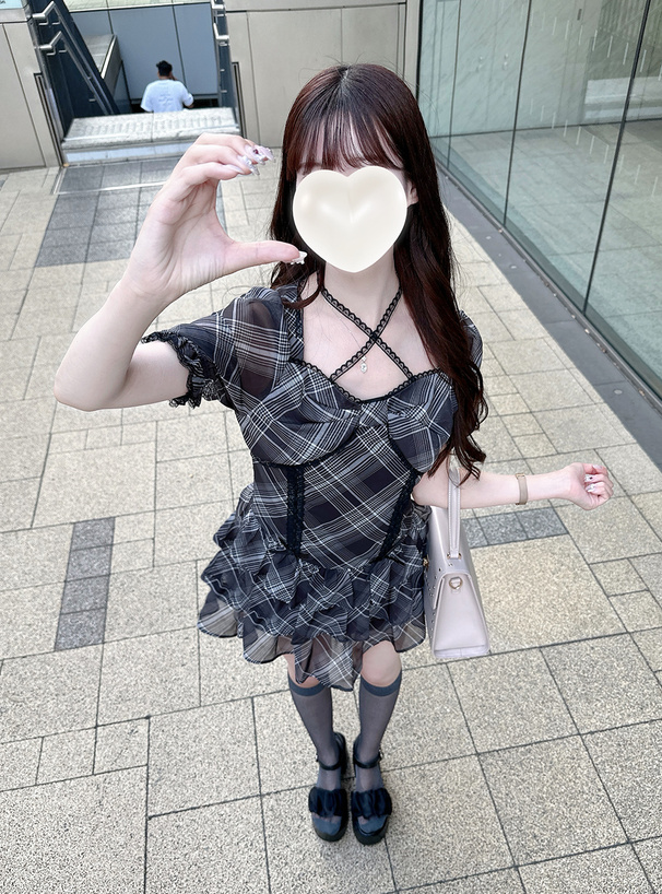 チェック柄ビッグリボンレースティアードミニワンピース