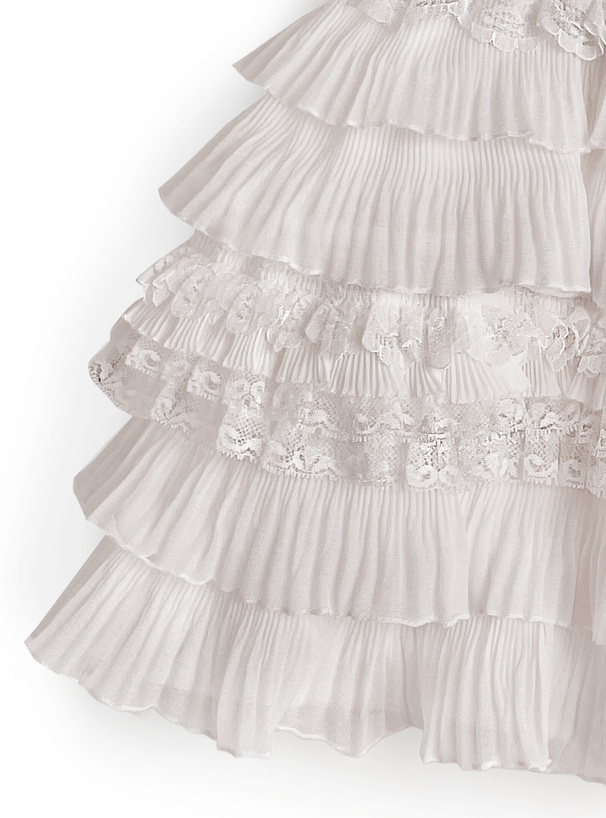 インパン裏地付きレースフリルティアードミニスカート