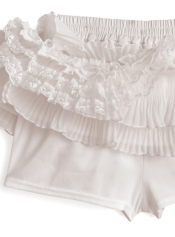 インパン裏地付きレースフリルティアードミニスカート