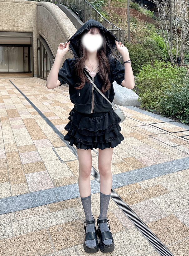 インパン裏地付きレースフリルティアードミニスカート