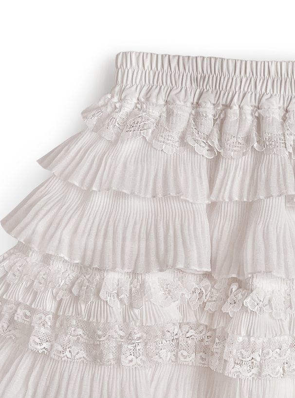 インパン裏地付きレースフリルティアードミニスカート