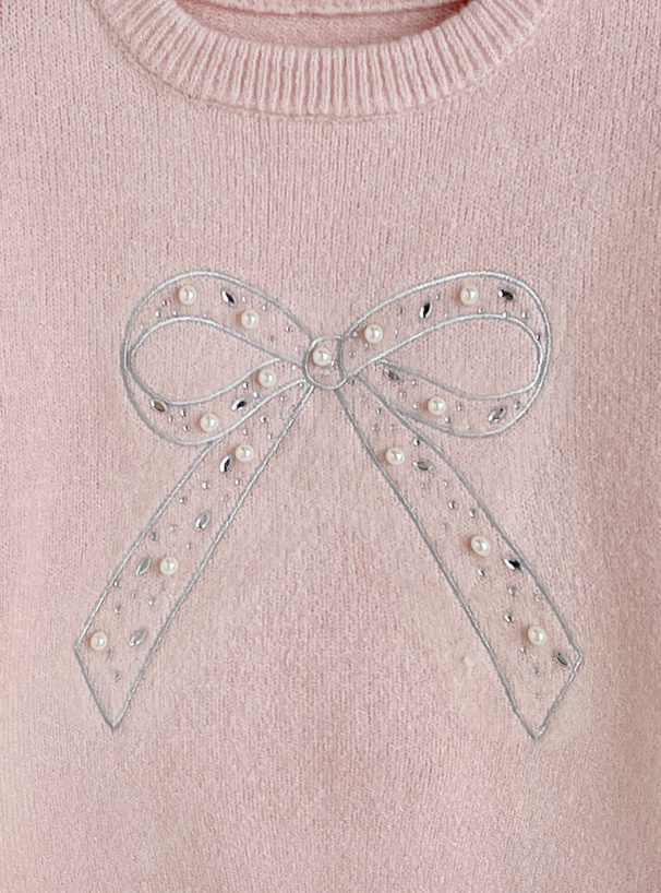 リボン刺繍ビジューニットトップス