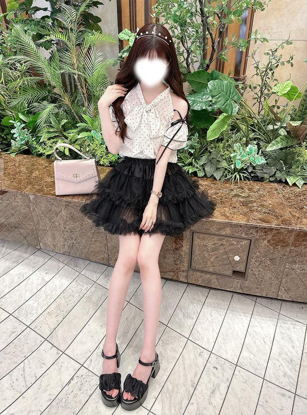 インパン裏地付きチュールティアードミニスカート