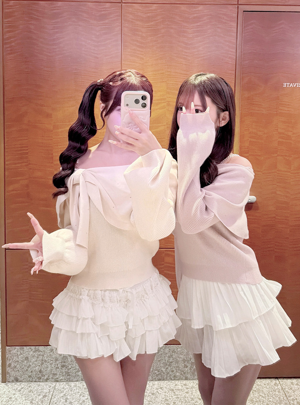 ビッグリボンリブニットトップス