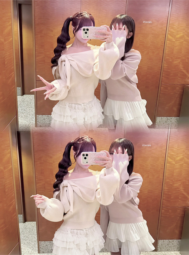 ビッグリボンリブニットトップス