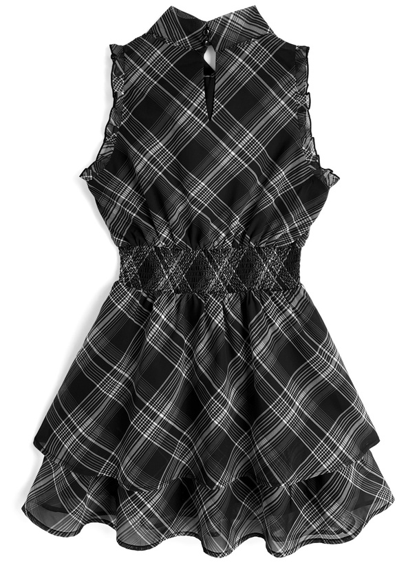 2Wayチェック柄リボンノースリーブミニワンピース