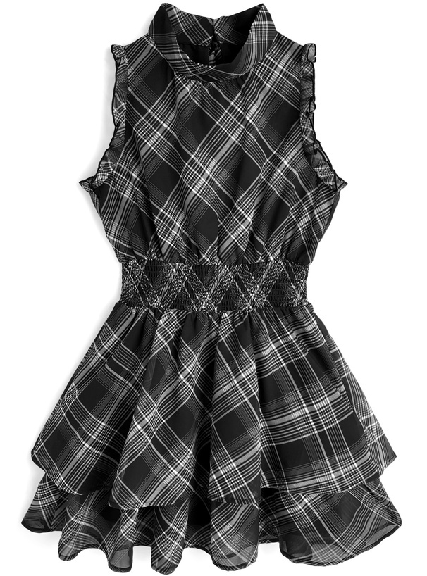 2Wayチェック柄リボンノースリーブミニワンピース