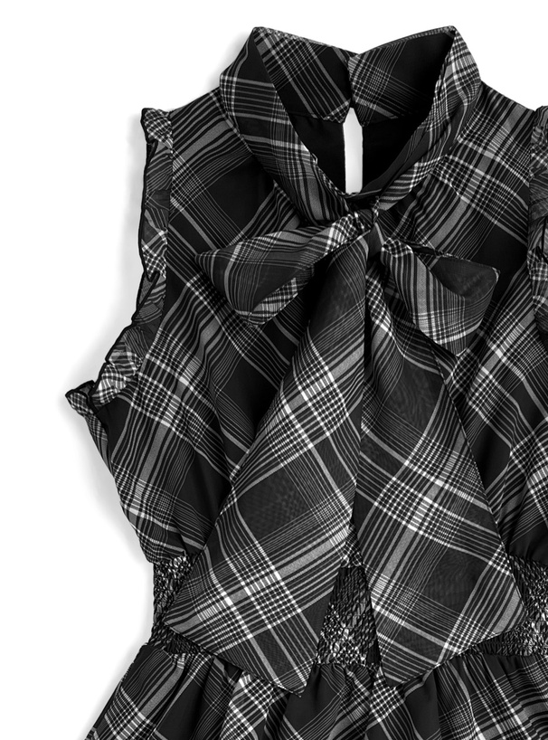 2Wayチェック柄リボンノースリーブミニワンピース