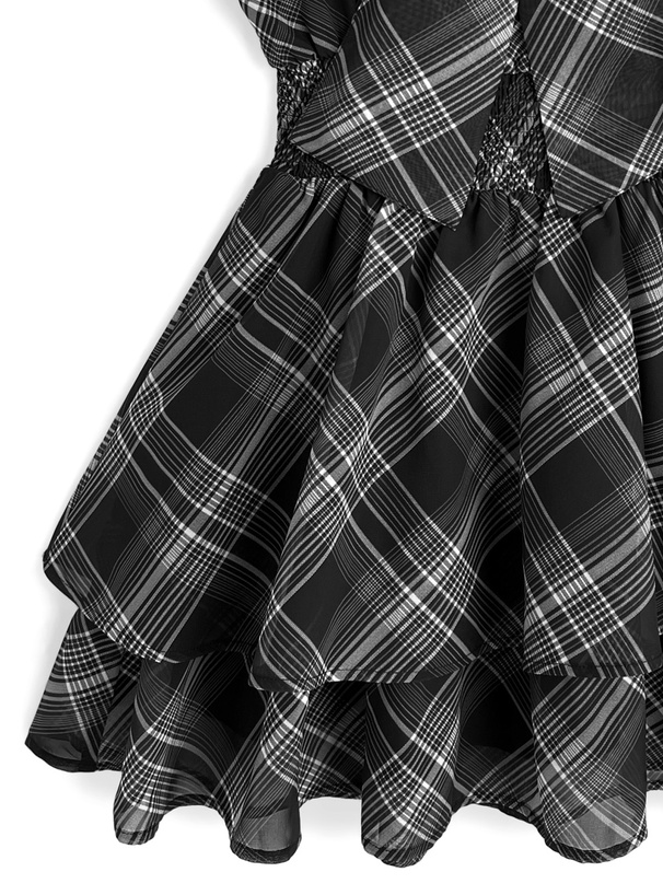 2Wayチェック柄リボンノースリーブミニワンピース