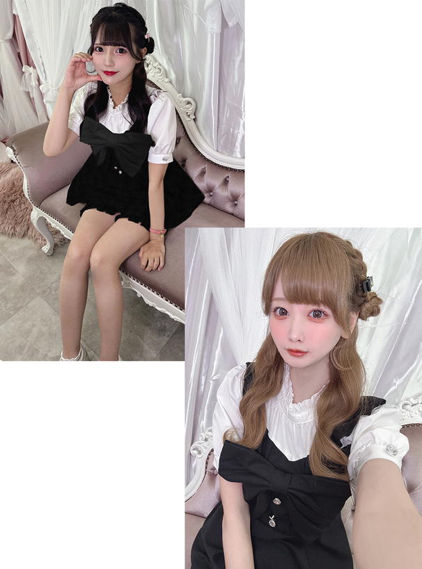 ビッグリボンフレアワンピース×ショートパンツセットアップ