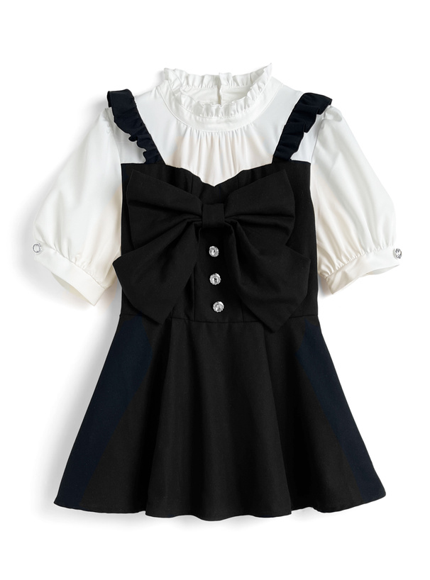 ビッグリボンフレアワンピース×ショートパンツセットアップ