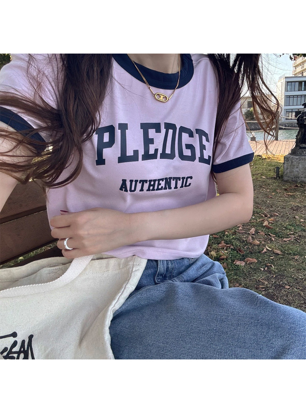 ロゴプリントリンガーTシャツ