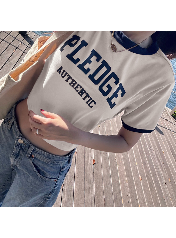 ロゴプリントリンガーTシャツ