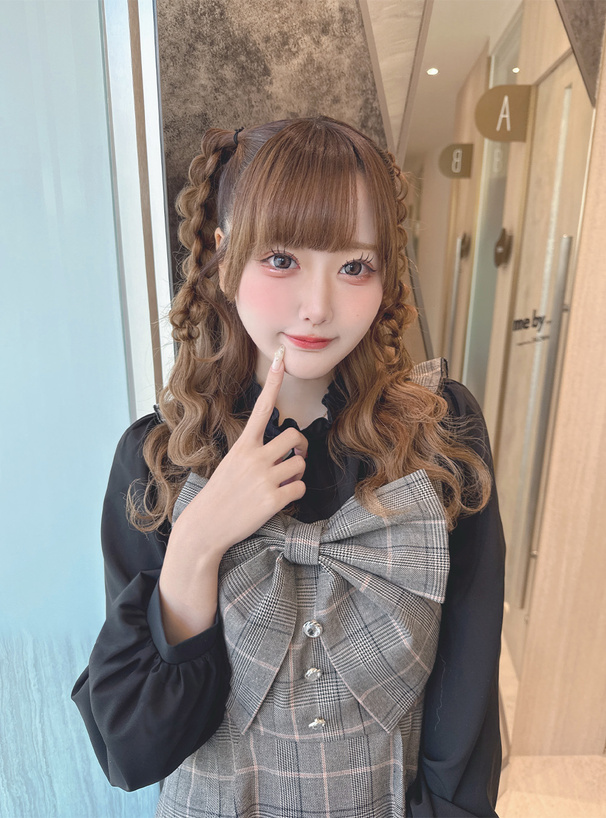 チェック柄ビッグリボンレイヤード風チュニック×フリルショートパンツセットアップ