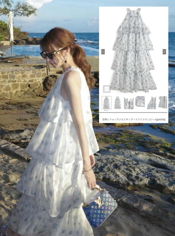 花柄シフォンアメスリティアードフリルワンピース[pm976] | レディース