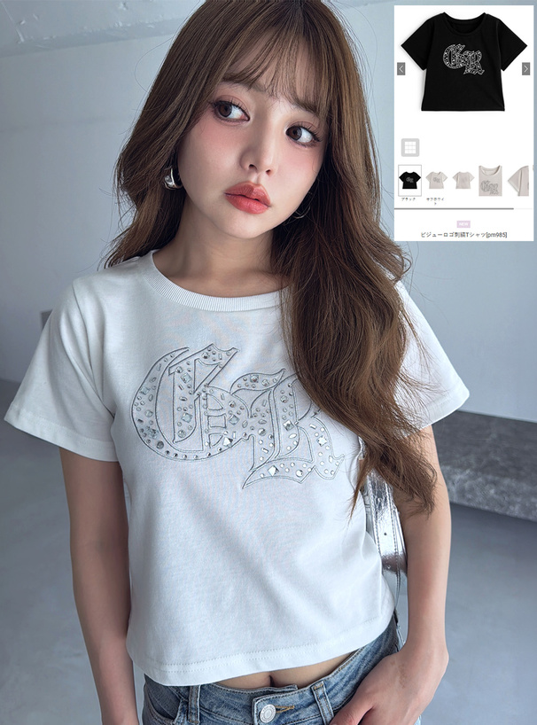 ビジューロゴ刺繍Tシャツ