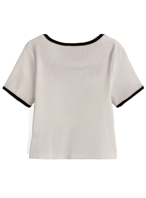 ラインストーンロゴパンピングリブTシャツ
