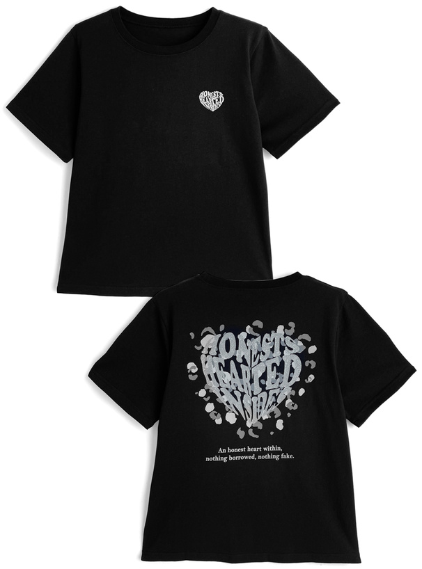 ラメレオパードハートロゴプリントTシャツ