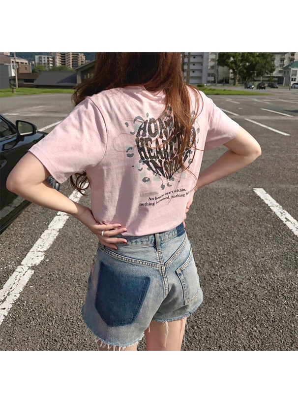 ラメレオパードハートロゴプリントTシャツ