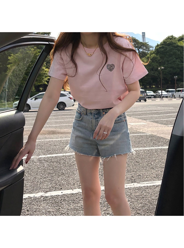 ラメレオパードハートロゴプリントTシャツ