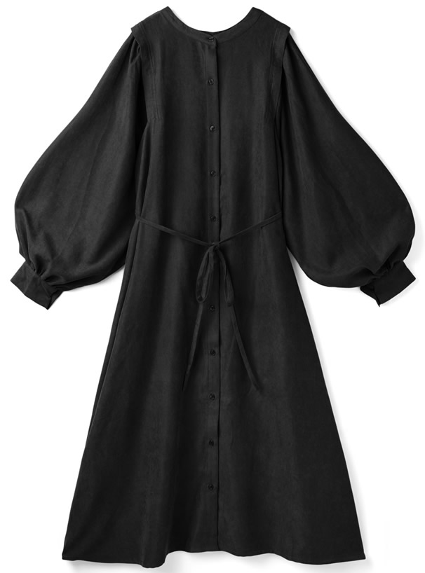 リボンベルト付ウィングショルダーシャツワンピース
