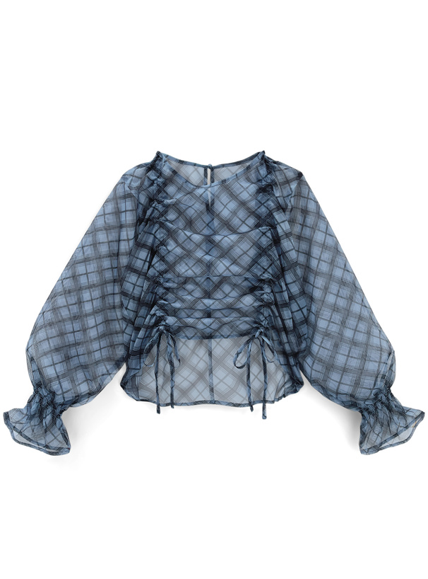 チェック柄シアードロストリボントップス[pp199] | レディース