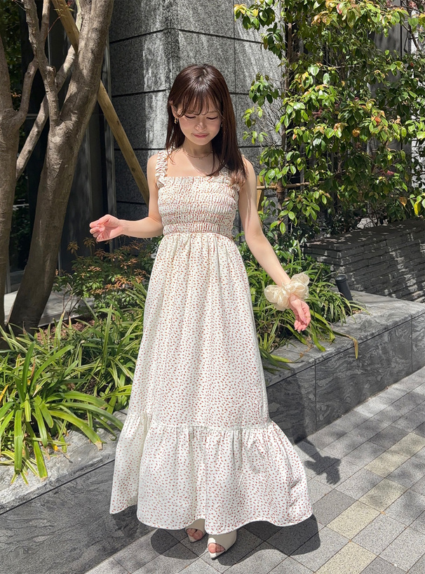花柄ショルダーオープンフレアワンピース[tw1064] | レディース