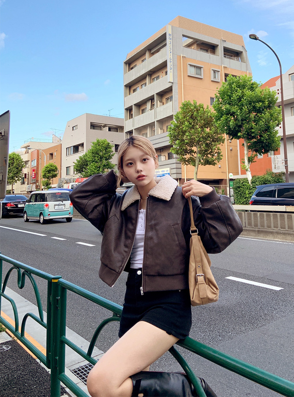 ボアカラーフェイクレザーブルゾン[pp207] | レディースファッション