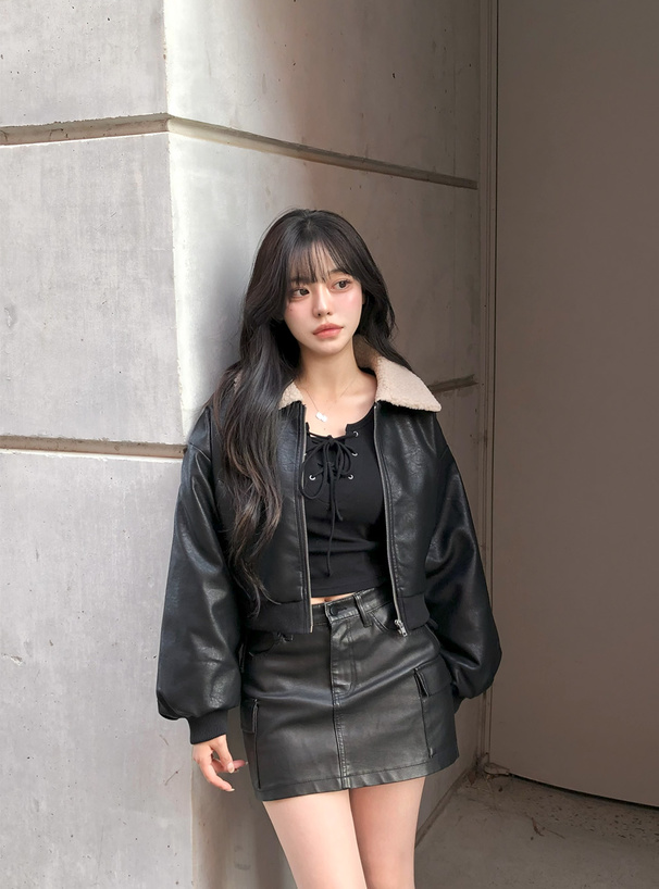 ボアカラーフェイクレザーブルゾン[pp207] | レディースファッション