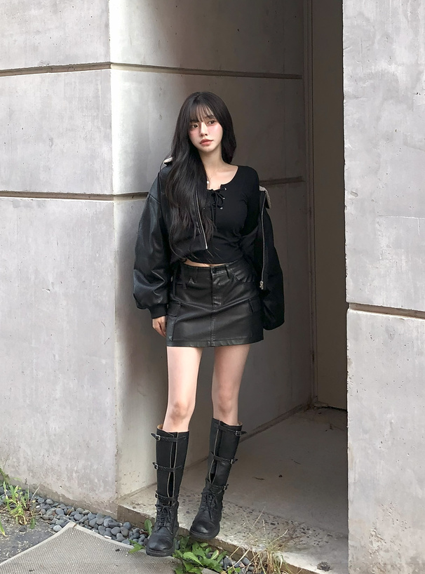 ボアカラーフェイクレザーブルゾン[pp207] | レディースファッション