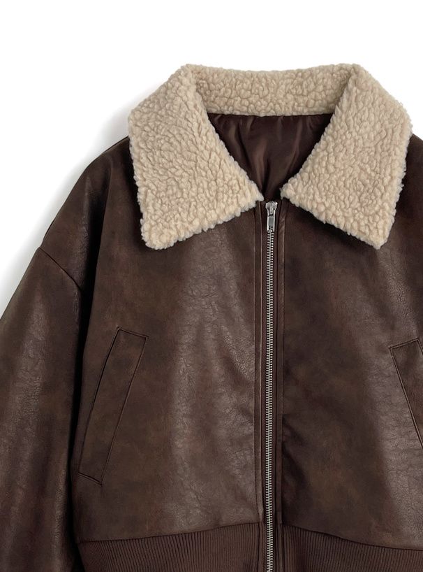 ボアカラーフェイクレザーブルゾン[pp207] | レディースファッション