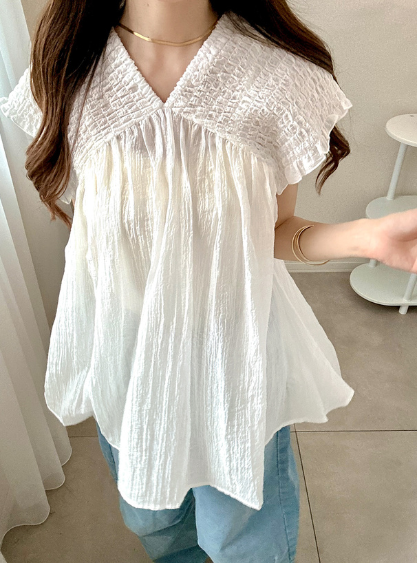 シャーリングショルダーフレアチュニック