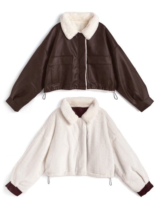 REKNA リケーナ フェイクレザー ファージャケット 白 ファーコート