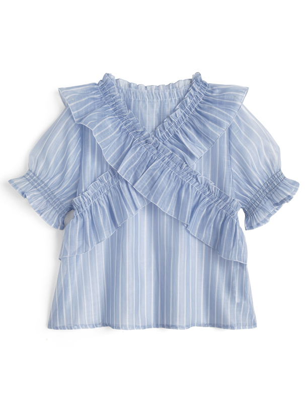 ストライプ柄シアークロスフリルブラウス