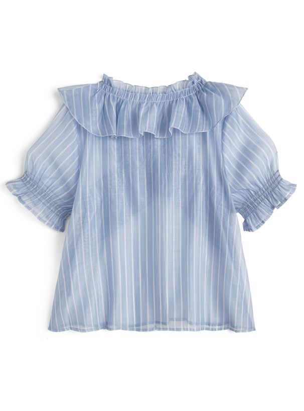 ストライプ柄シアークロスフリルブラウス