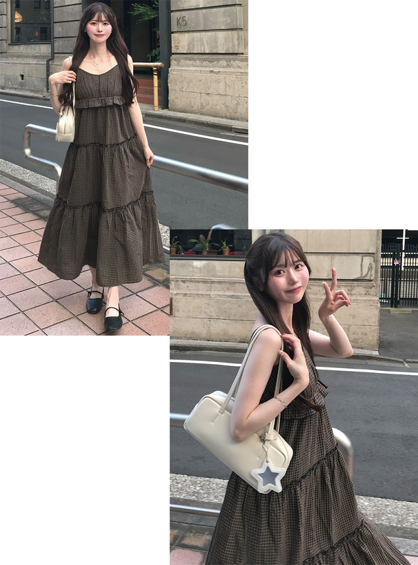 チェック柄フリル袖ワンピース セール】チェック柄フリルワンピース（ワンピース）｜Amourire