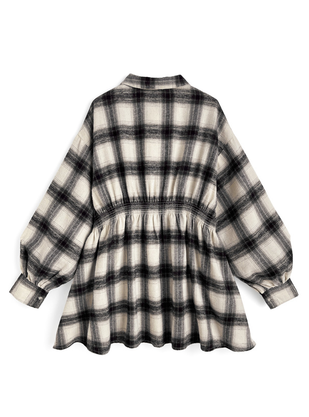 チェック柄ウエストゴムシャツワンピース
