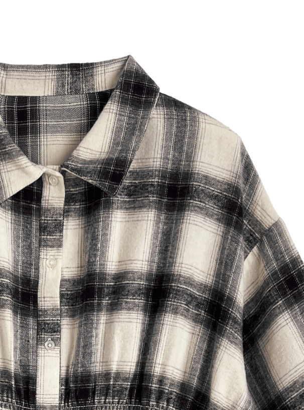 チェック柄ウエストゴムシャツワンピース