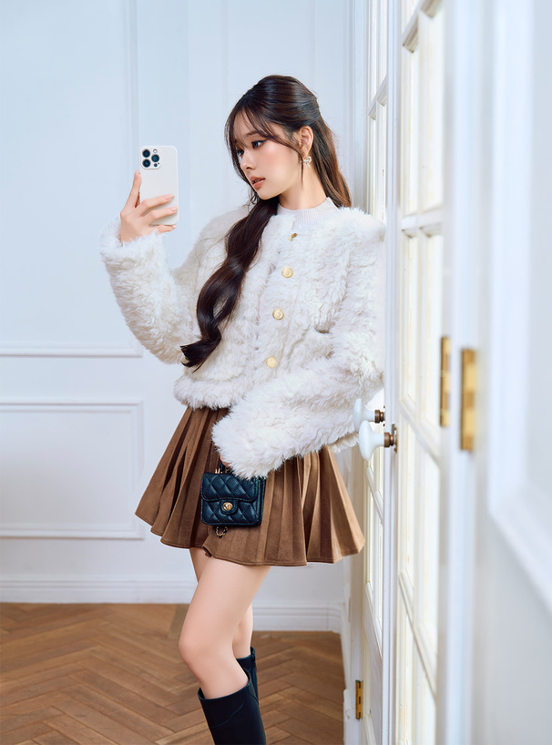 インパン裏地付きスエードプリーツミニスカート