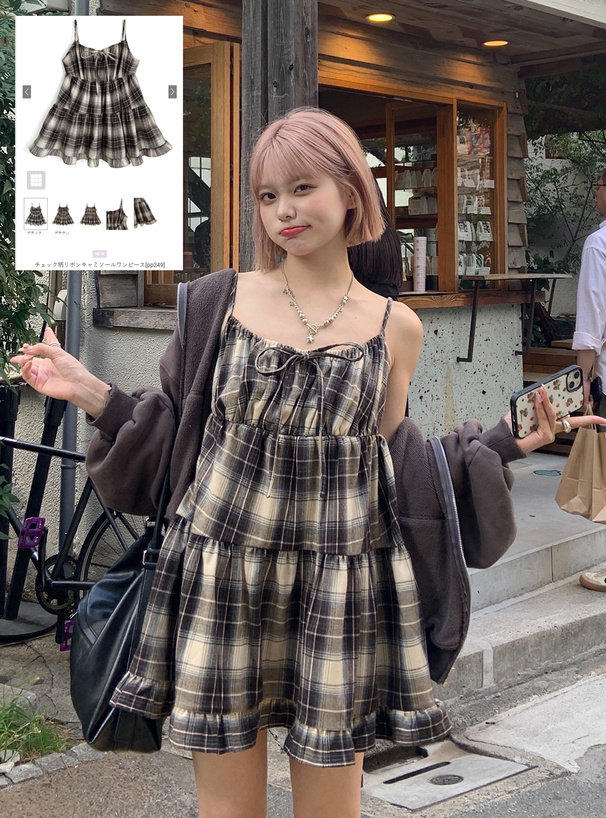 チェック柄リボンキャミソールワンピース[pp249] | レディース