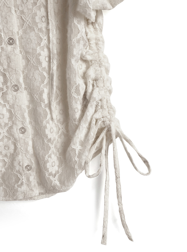 フード付きフラワーレースドロストトップス