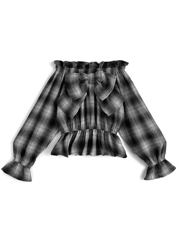 2Wayチェック柄ビッグリボントップス