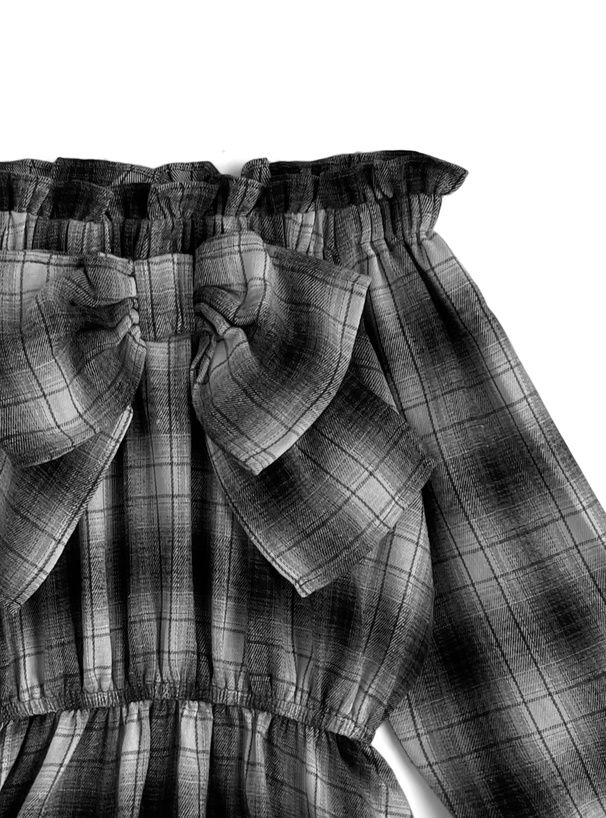 2Wayチェック柄ビッグリボントップス