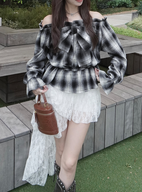 2Wayチェック柄ビッグリボントップス