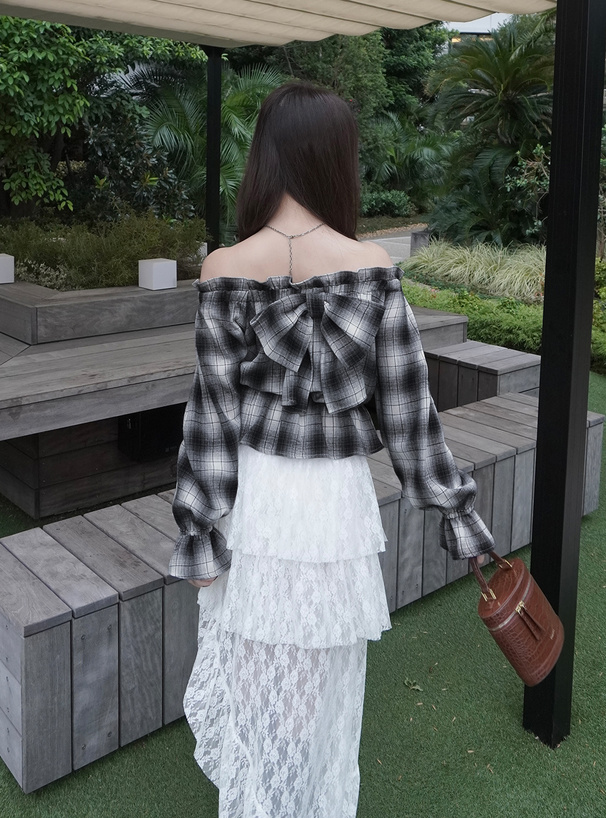 2Wayチェック柄ビッグリボントップス