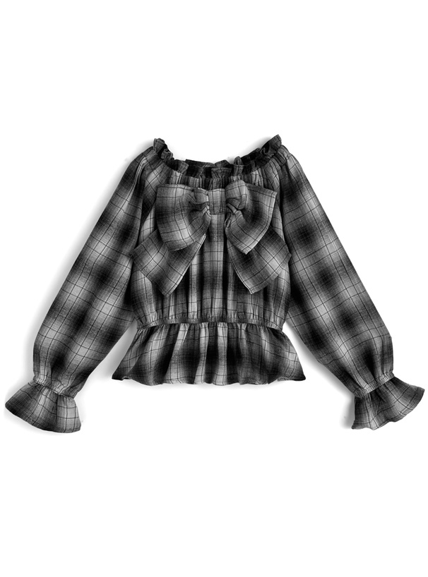 2Wayチェック柄ビッグリボントップス
