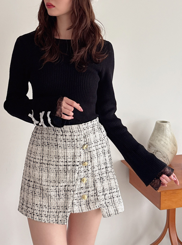 インパン裏地付きツイードラップ風タイトスカート[pp252]