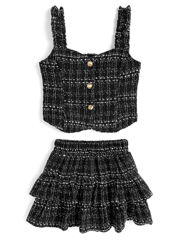 ツイードビスチェ×インパン裏地付きフレアミニスカートセットアップ