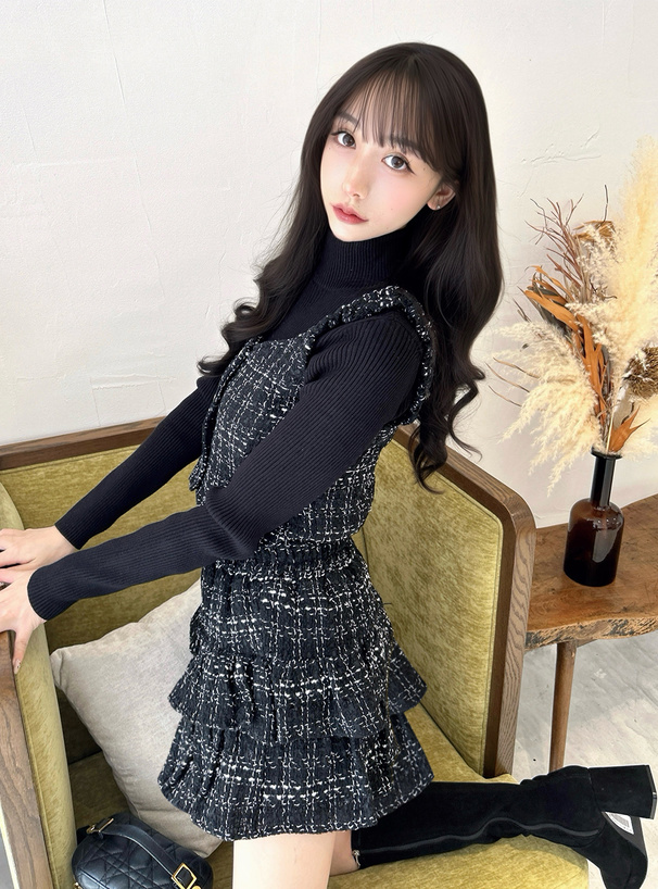 ツイードビスチェ×インパン裏地付きフレアミニスカートセットアップ