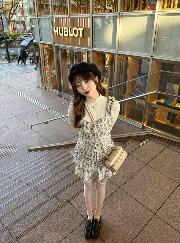 ツイードビスチェ×インパン裏地付きフレアミニスカートセットアップ